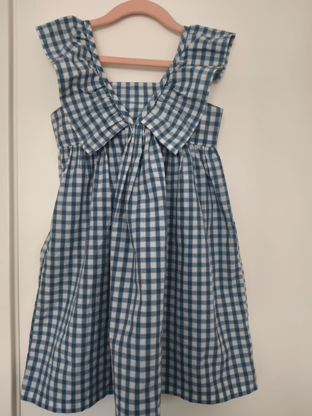 GAP Blue and White Gingham Dress with Bow Collar